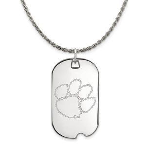 Sterling Silver Clemson U Large Dog Tag Pendant Necklace - 20 In